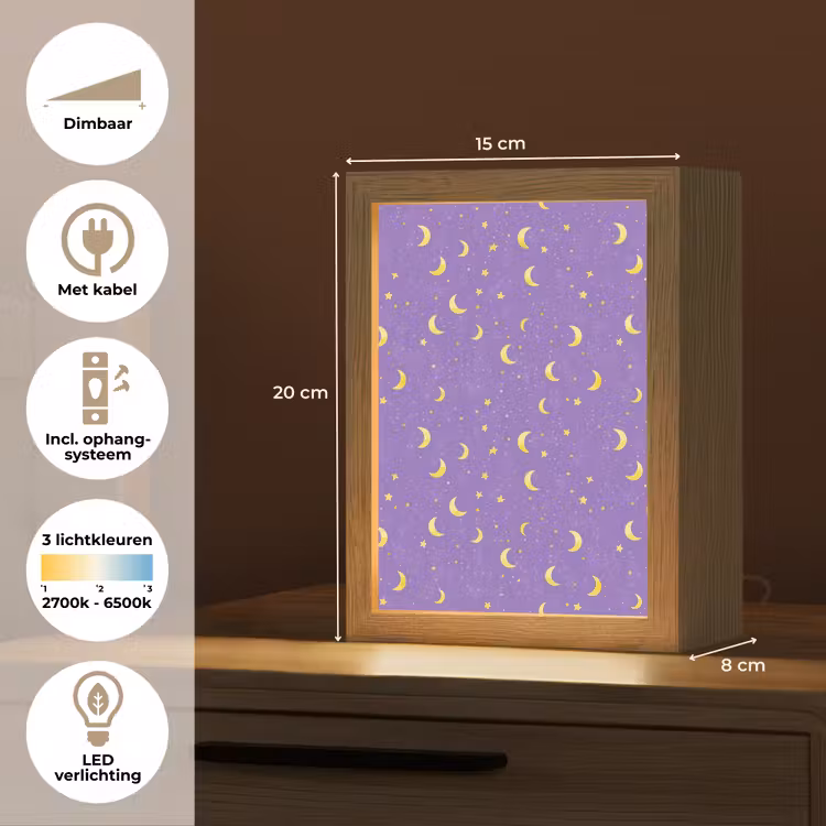 Manen - Sterren - Paars Light Box met kabel (Kinderlampje) klein 904 -USP_NL