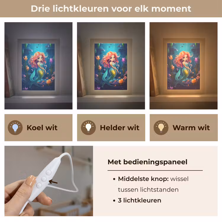 Zeemeermin - Bloemen - Onderwater - Meisjes - Kind Light Box met kabel klein -USP_lichtkleurNL