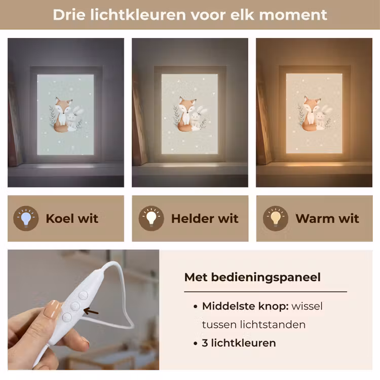 Minimalistisch - Dieren - Bladeren - Stippen Light Box met kabel klein -USP_lichtkleurNL