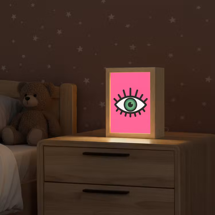 Minimalistisch - Oog - Roze Light Box met kabel (Kinderlampje) klein -sfeer1_kind
