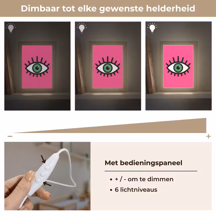 Minimalistisch - Oog - Roze Light Box met kabel (Kinderlampje) klein -USP_dimbaarNL