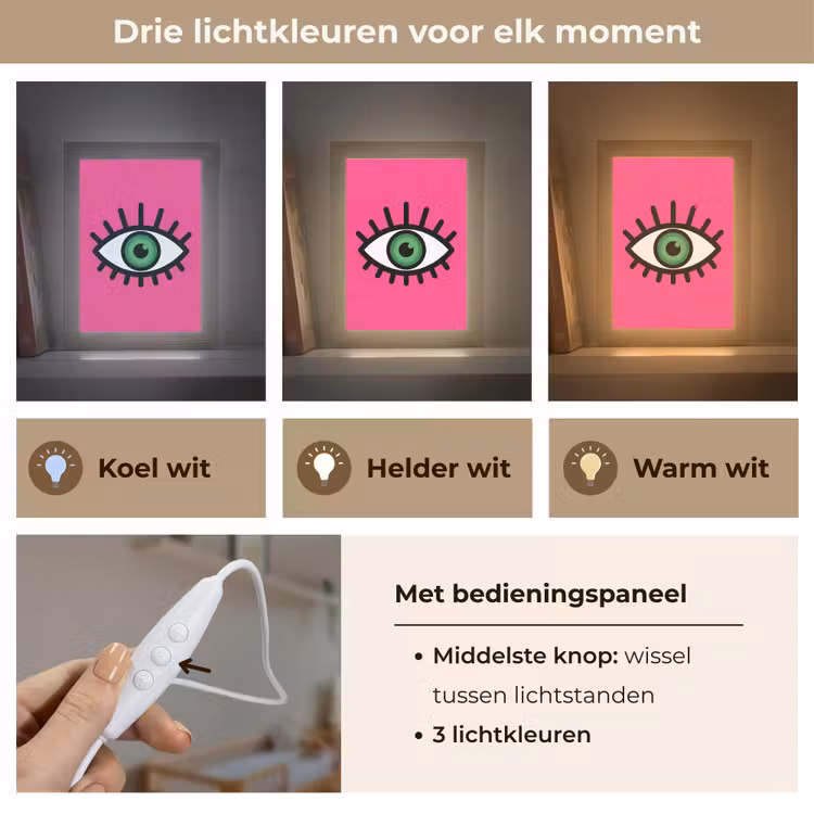 Minimalistisch - Oog - Roze Light Box met kabel (Kinderlampje) klein -USP_lichtkleurNL