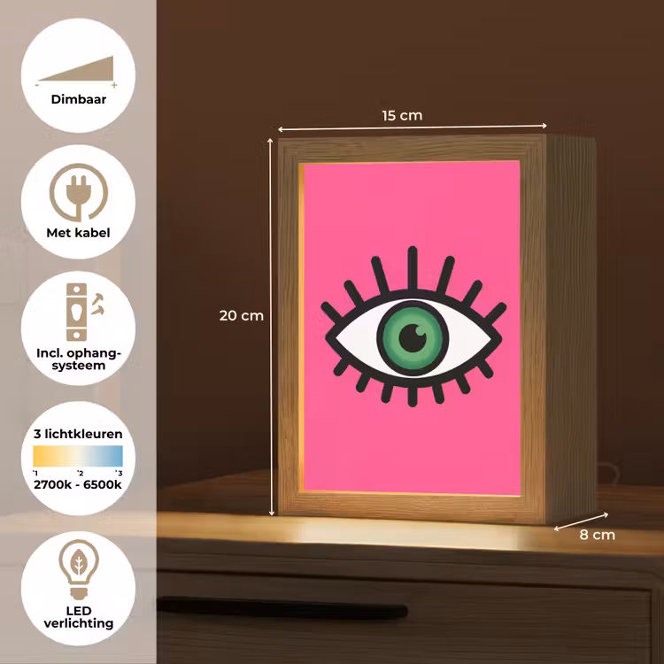 Minimalistisch - Oog - Roze Light Box met kabel (Kinderlampje) klein -USP_NL