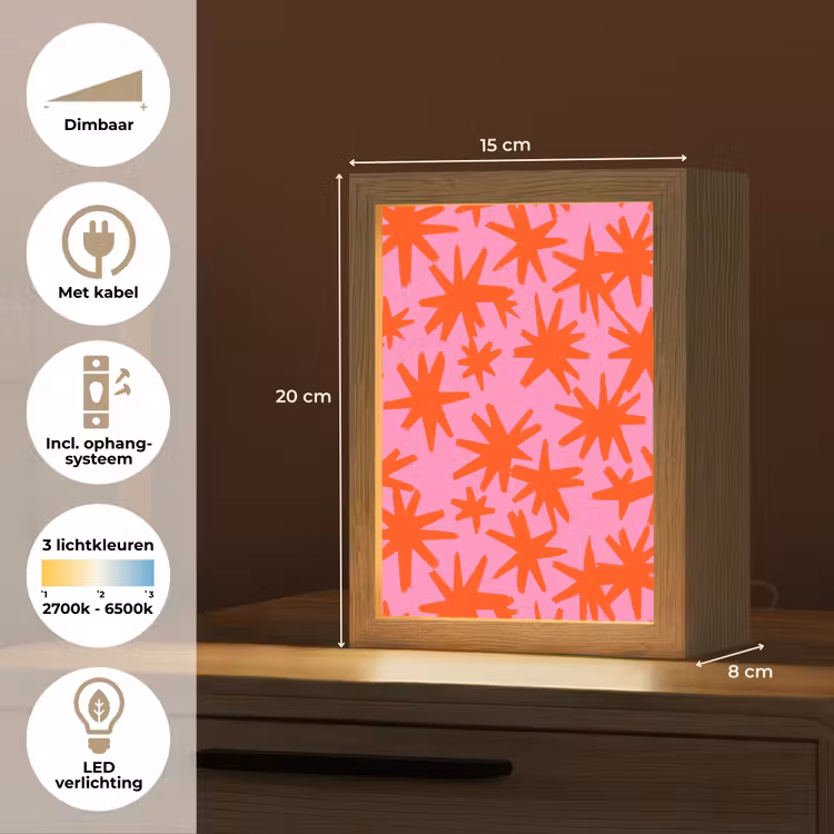 Modern - Sterren - Roze Light Box met kabel (Kinderlampje) klein 904 -USP_NL