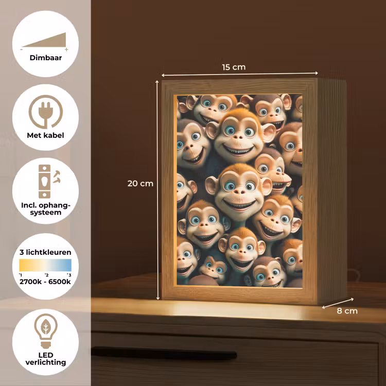 Aap - Dieren - Bruin - Design - Meiden - Jongens Light Box met kabel klein -USP_NL
