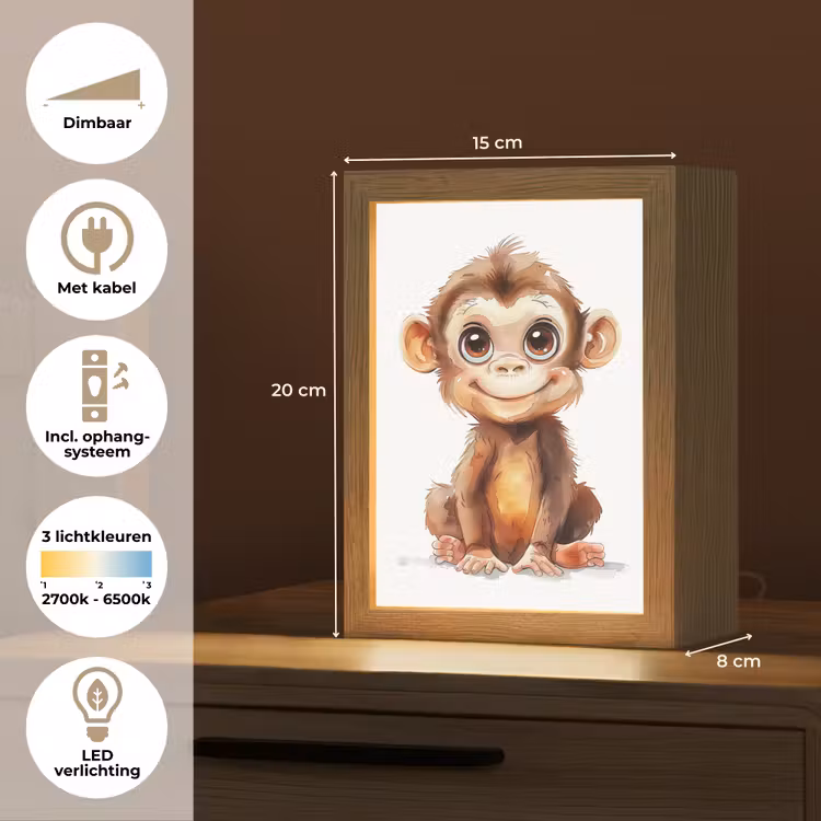 Aap - Baby - Jungle dieren Light Box met kabel klein -USP_NL