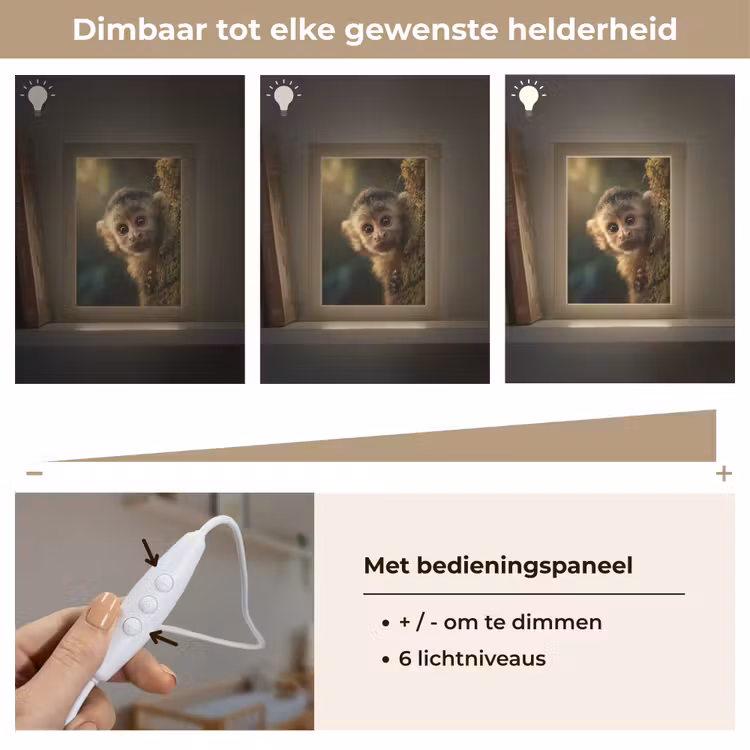 Aap - Boomstronk - Bruin Light Box met kabel klein -USP_dimbaarNL