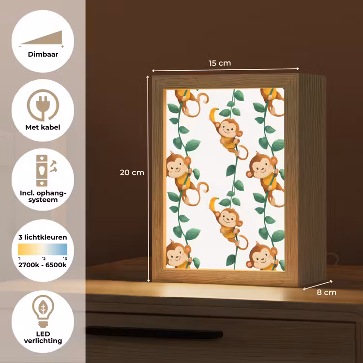 Apen - Lianen - Kleurrijk Light Box met kabel (Kinderlampje) klein 904 -USP_NL