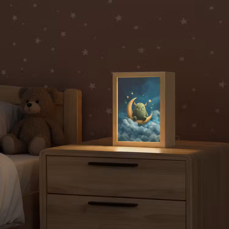 Monster - Groen - Maan - Wolken Light Box met kabel klein -sfeer1_kind