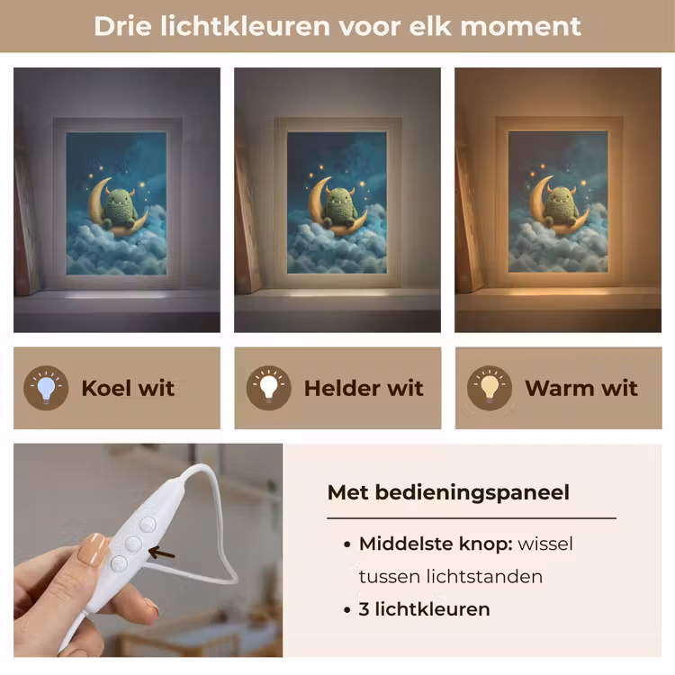 Monster - Groen - Maan - Wolken Light Box met kabel klein -USP_lichtkleurNL