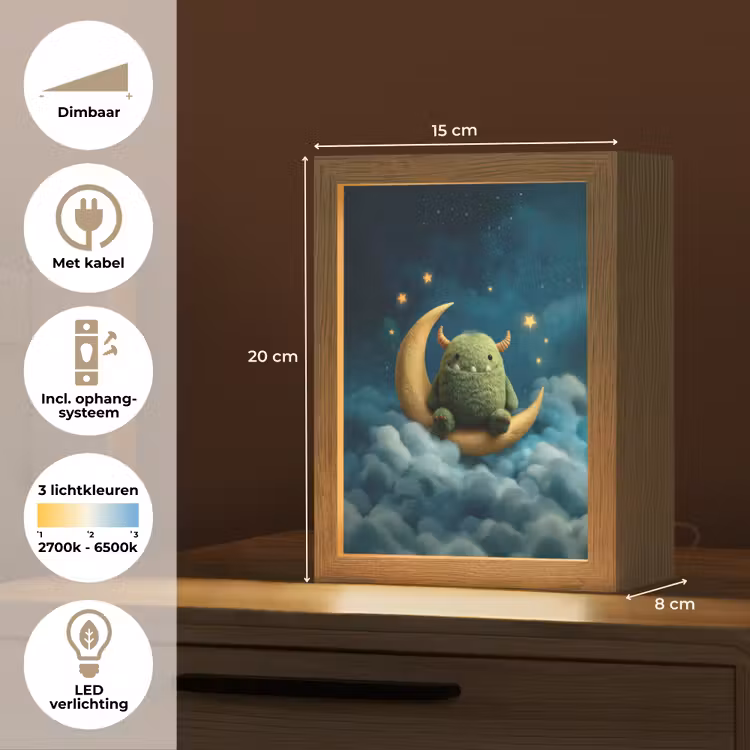Monster - Groen - Maan - Wolken Light Box met kabel klein -USP_NL