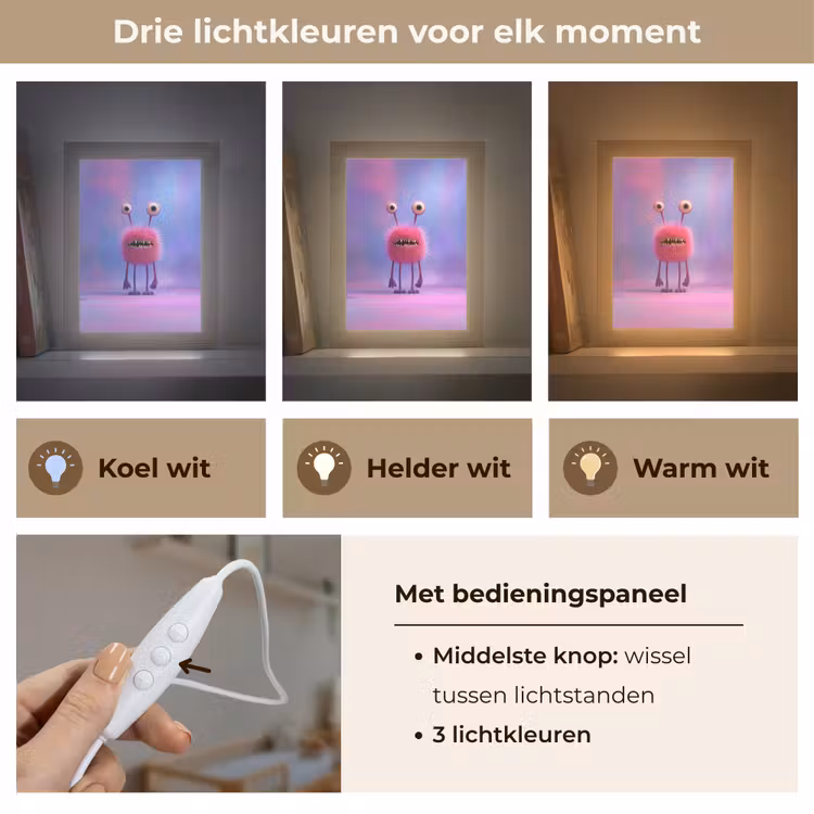 Monster - Roze - Paars Light Box met kabel klein -USP_lichtkleurNL