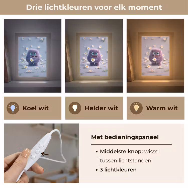 Monster - Paars - Madeliefjes Light Box met kabel klein -USP_lichtkleurNL