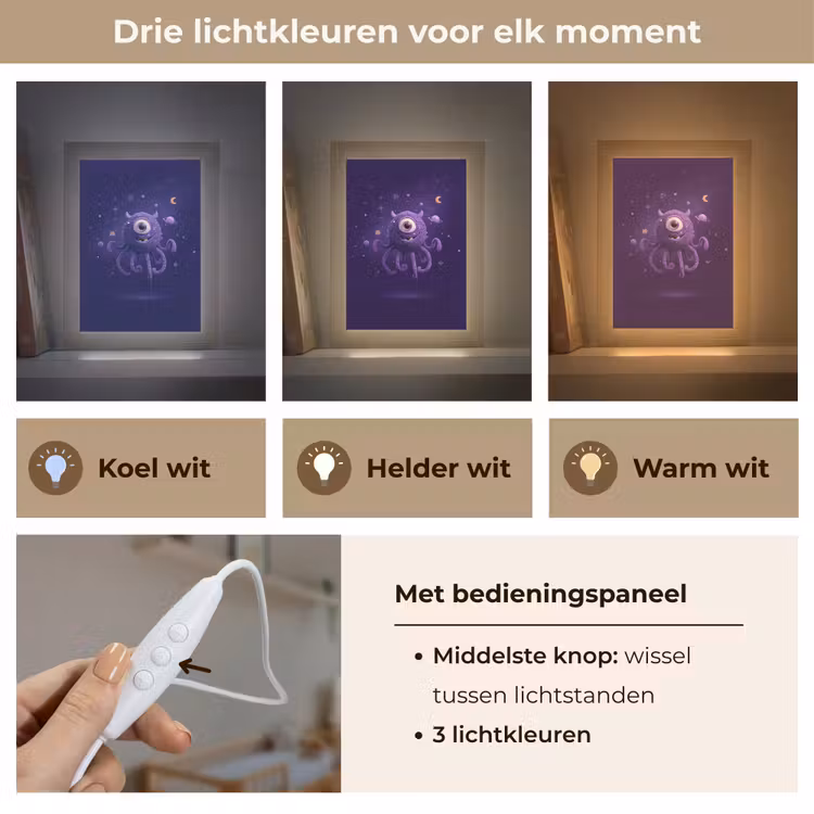 Monster - Paars - Ruimte Light Box met kabel klein -USP_lichtkleurNL