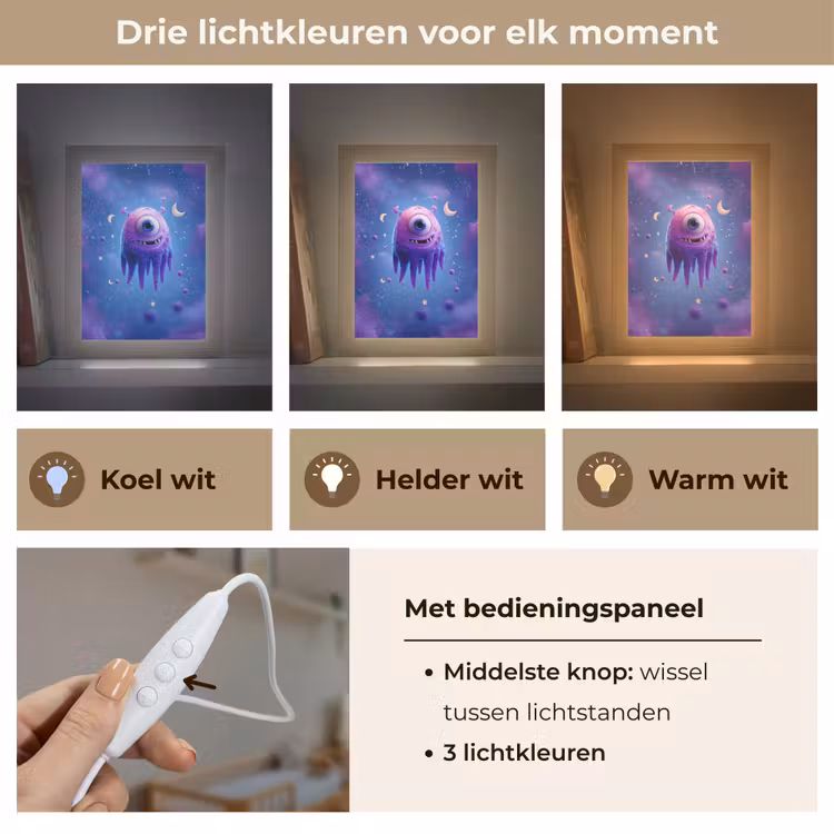 Monster - Ruimte - Sterren - Paars Light Box met kabel klein -USP_lichtkleurNL