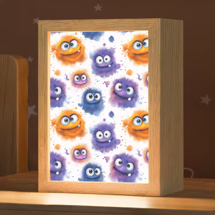 Monstertjes - Aquarel - Kleurrijk Light Box met kabel (Kinderlampje) klein 904 -zzz_3d_website
