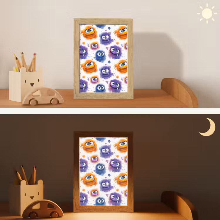 Monstertjes - Aquarel - Kleurrijk Light Box met kabel (Kinderlampje) klein 904 -sfeer3_kind
