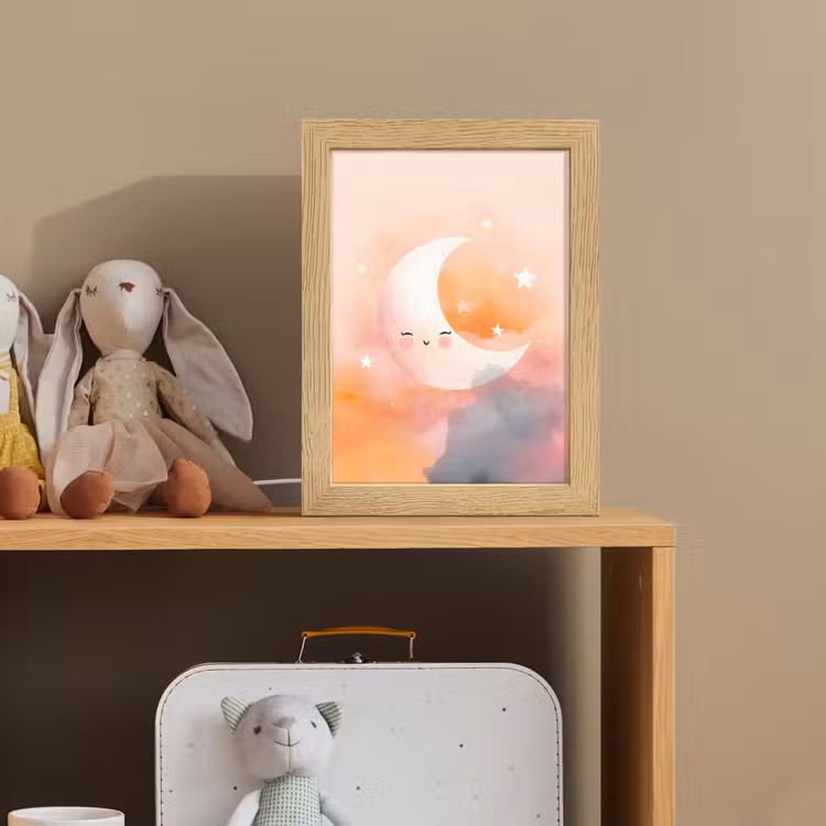 Maan - Gezichtje - Sterren - Roze Light Box met kabel klein -sfeer2_kind