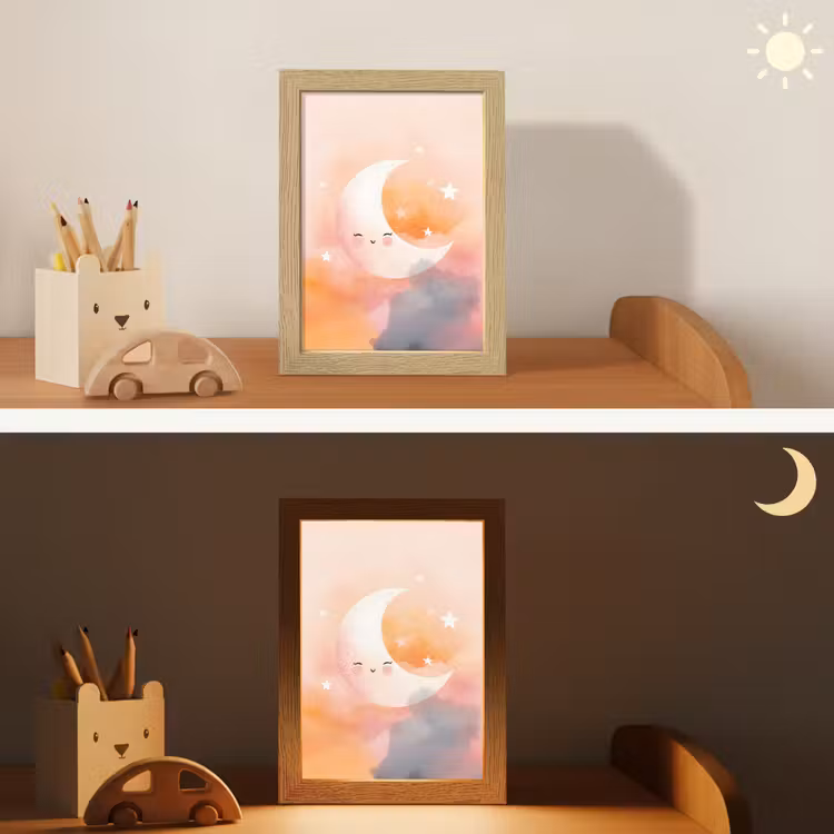Maan - Gezichtje - Sterren - Roze Light Box met kabel klein -sfeer3_kind