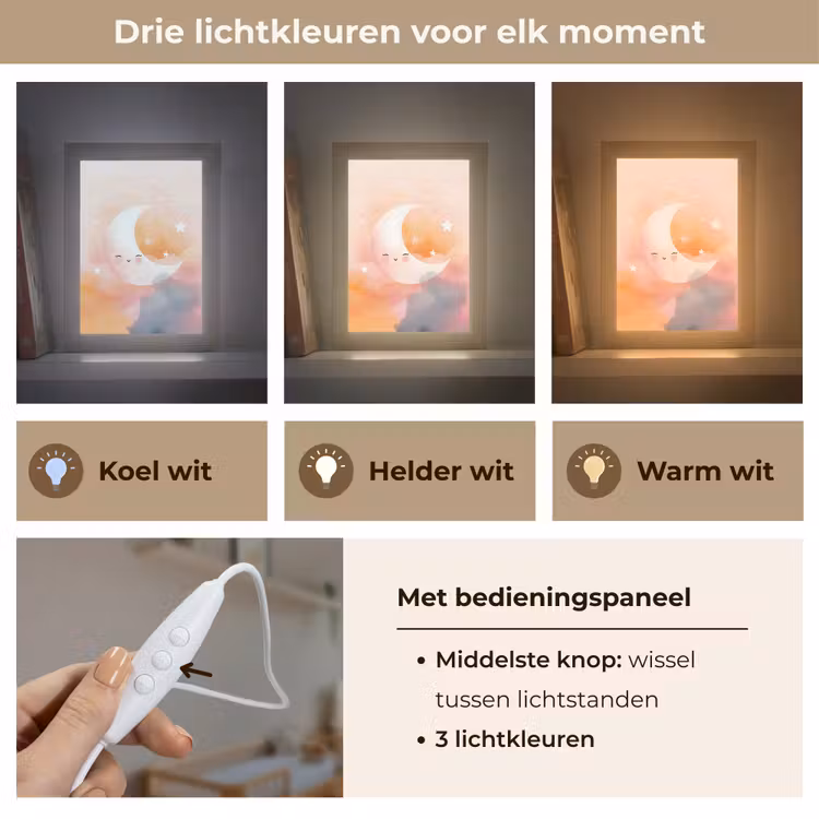 Maan - Gezichtje - Sterren - Roze Light Box met kabel klein -USP_lichtkleurNL