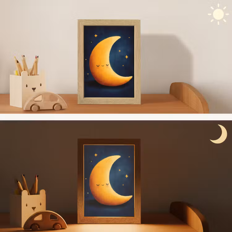 Maan - Geel - Sterren - Gezichtje Light Box met kabel klein -sfeer3_kind