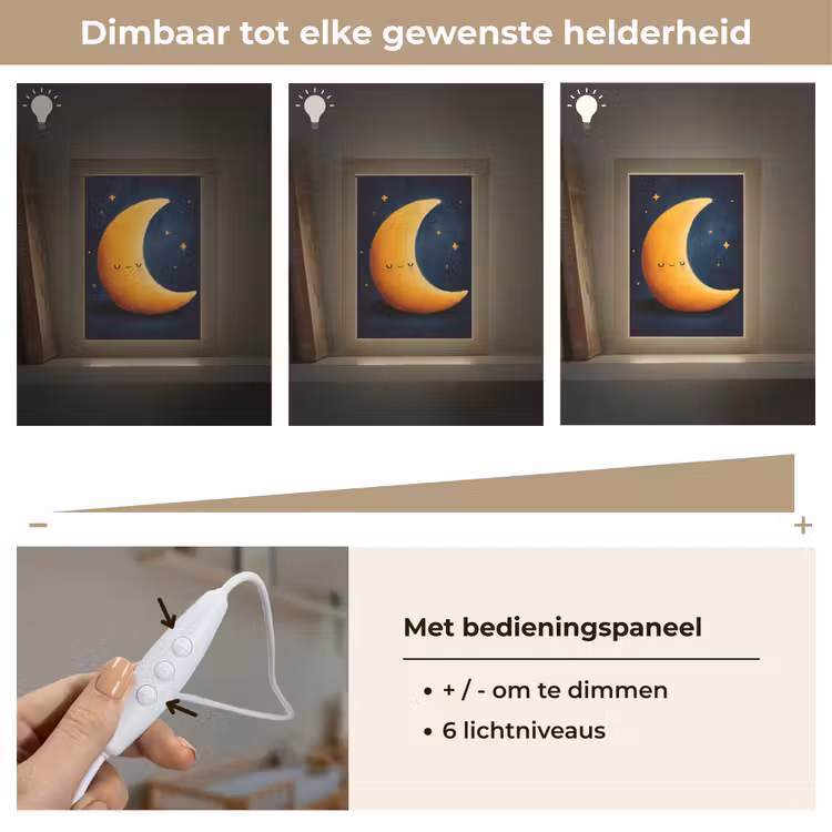 Maan - Geel - Sterren - Gezichtje Light Box met kabel klein -USP_dimbaarNL
