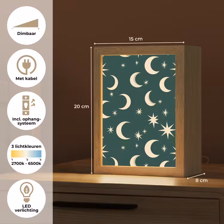 Manen - Sterren - Groen Light Box met kabel (Kinderlampje) klein 904 -USP_NL