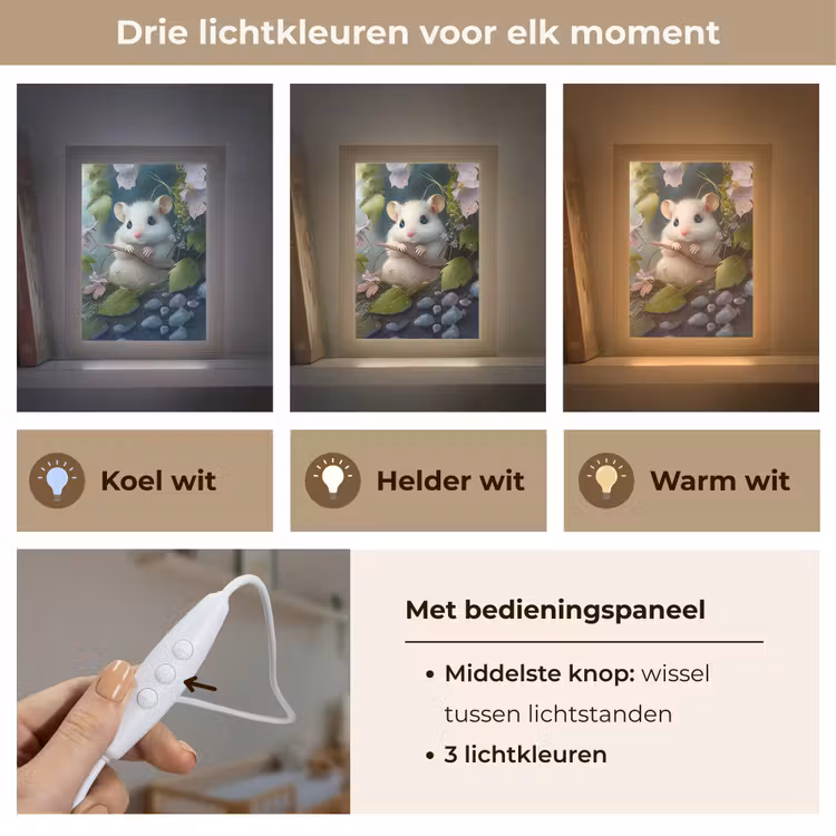 Muis - Bos - Bloemen - Illustratie - Bosdieren Light Box met kabel klein -USP_lichtkleurNL