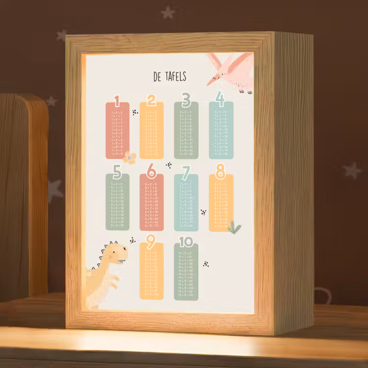 Tafels van vermenigvuldiging - Educatief - Leren rekenen voor kinderen - Cijfers oefenen - Dinosaurus Light Box met kabel klein -zzz_3d_website