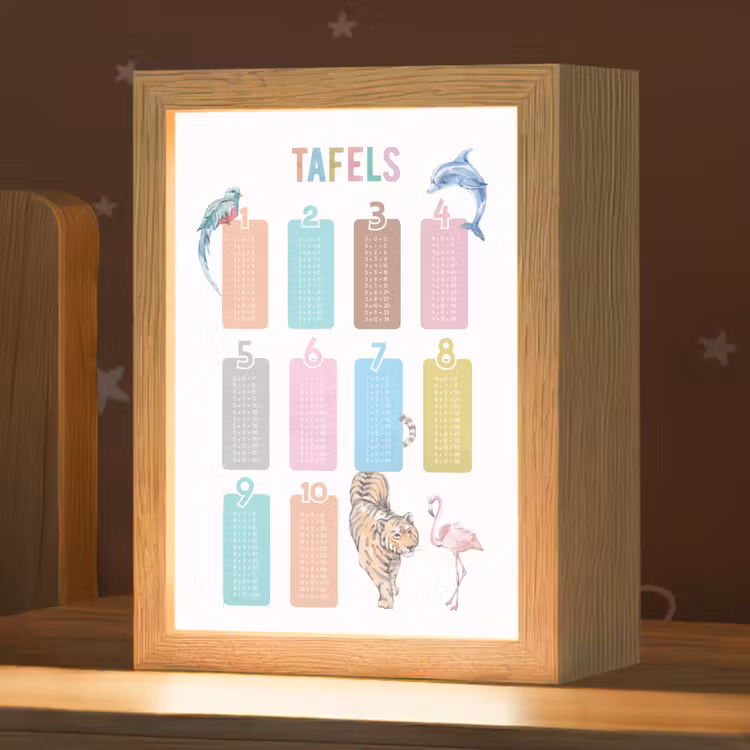 Tafels van vermenigvuldiging - Leren rekenen voor kinderen - Getallen oefenen - Dieren Light Box met kabel klein -zzz_3d_website