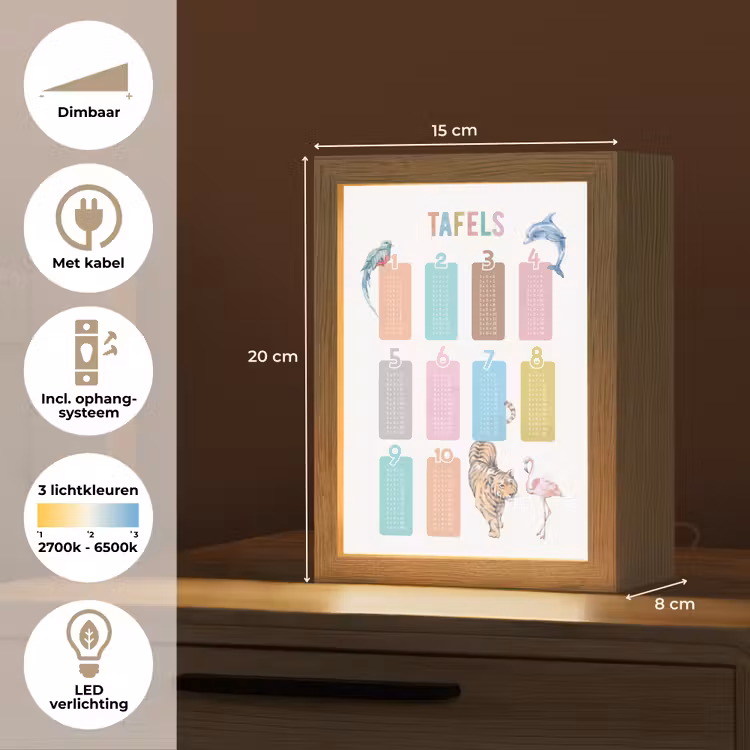 Tafels van vermenigvuldiging - Leren rekenen voor kinderen - Getallen oefenen - Dieren Light Box met kabel klein -USP_NL