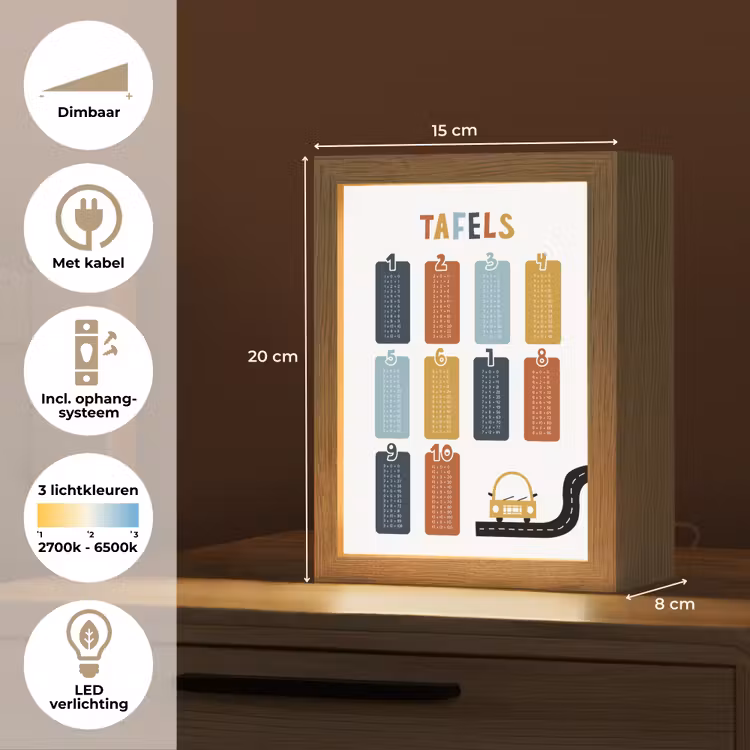 Tafels van vermenigvuldiging - Leren rekenen voor kinderen - Getallen oefenen - Cijfers - Auto Light Box met kabel klein -USP_NL
