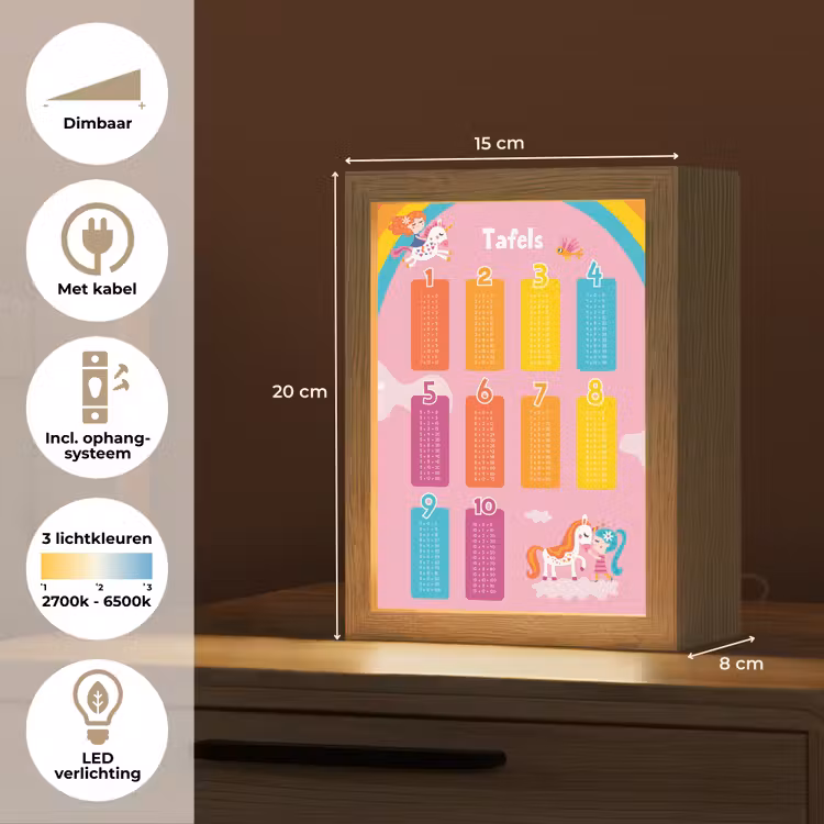 Tafels van vermenigvuldiging - Leren rekenen voor kinderen - Cijfers oefenen - Eenhoorn - Roze Light Box met kabel klein -USP_NL