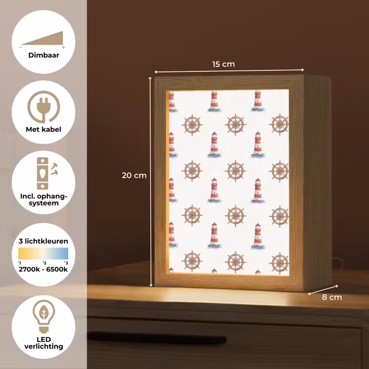 Nautisch - Klassiek - Rood Light Box met kabel (Kinderlampje) klein 904 -USP_NL