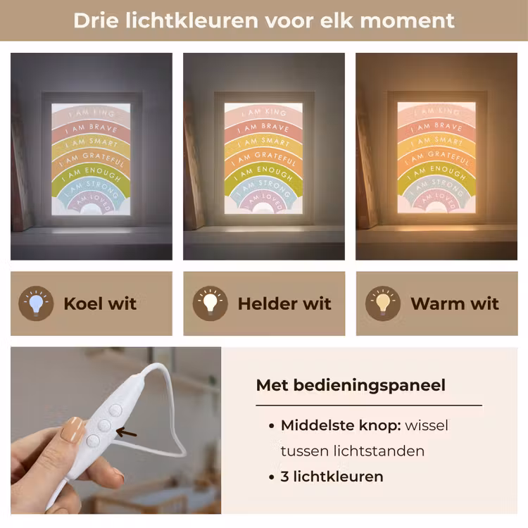 Kinderkamer - Quotes - Regenboog - Kleuriijk Light Box met kabel klein -USP_lichtkleurNL