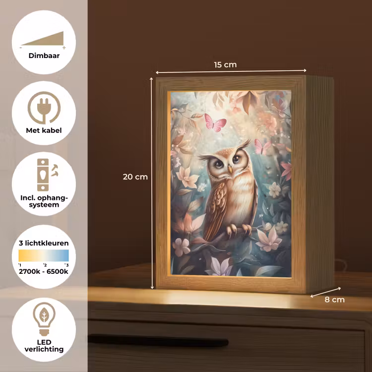 Uil - Bos - Bloemen - Vlinders Light Box met kabel klein -USP_NL