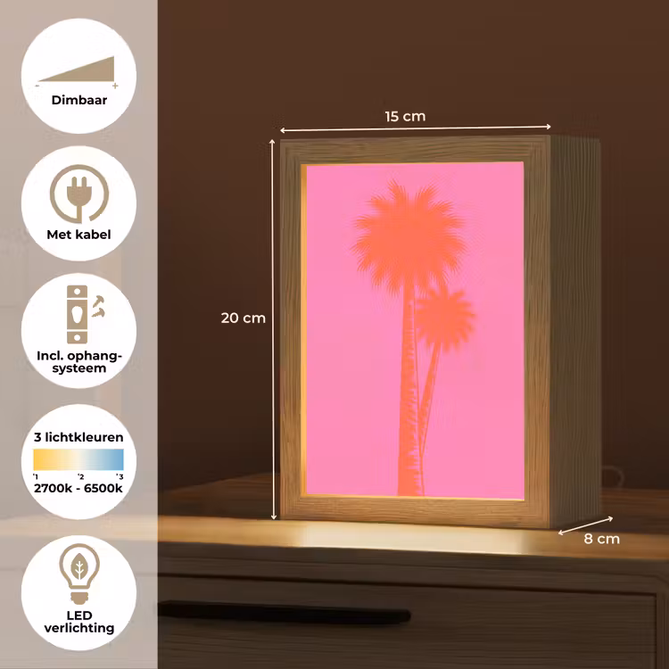 Palmbomen - Modern - Roze Light Box met kabel (Kinderlampje) klein -USP_NL