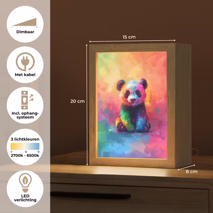 Panda - Dieren - Kleurrijk - Neon Light Box met kabel klein -USP_NL