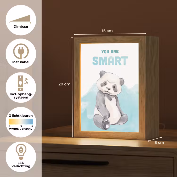 Panda - Blauw - Quote - 'You are smart' Light Box met kabel klein -USP_NL