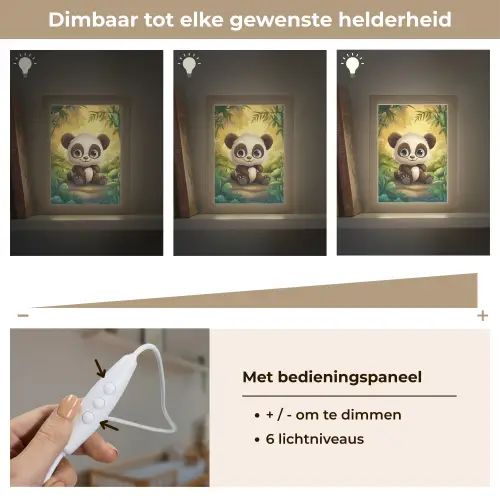 Panda - Cartoon - Bamboebos - Zwart Light Box met kabel klein -USP_dimbaarNL