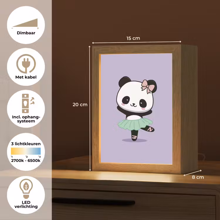 Panda - Paars - Sierlijk - Kawaii Light Box met kabel klein -USP_NL
