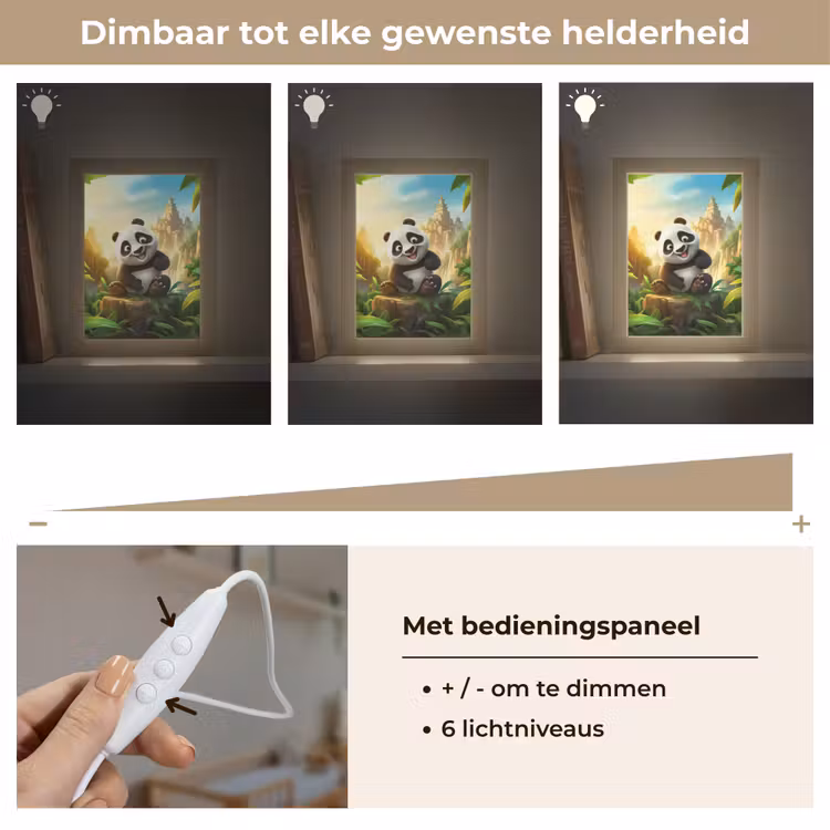 Panda - Wilde dieren - Jungle - Jongens - Kinderen Light Box met kabel klein -USP_dimbaarNL