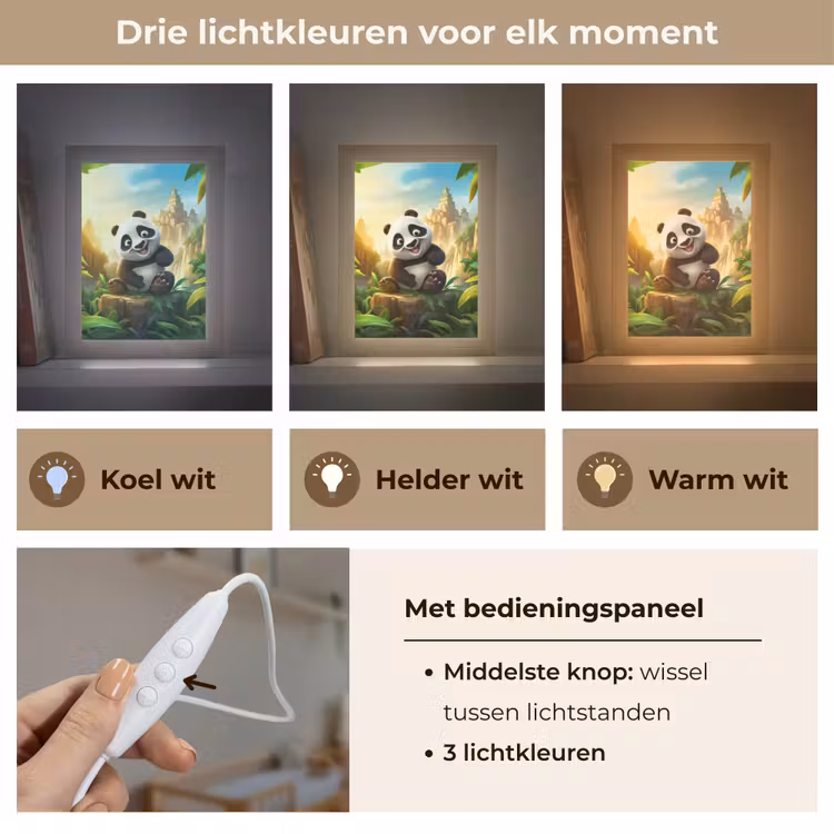 Panda - Wilde dieren - Jungle - Jongens - Kinderen Light Box met kabel klein -USP_lichtkleurNL