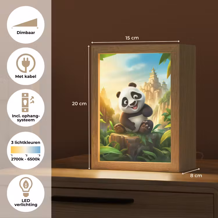 Panda - Wilde dieren - Jungle - Jongens - Kinderen Light Box met kabel klein -USP_NL