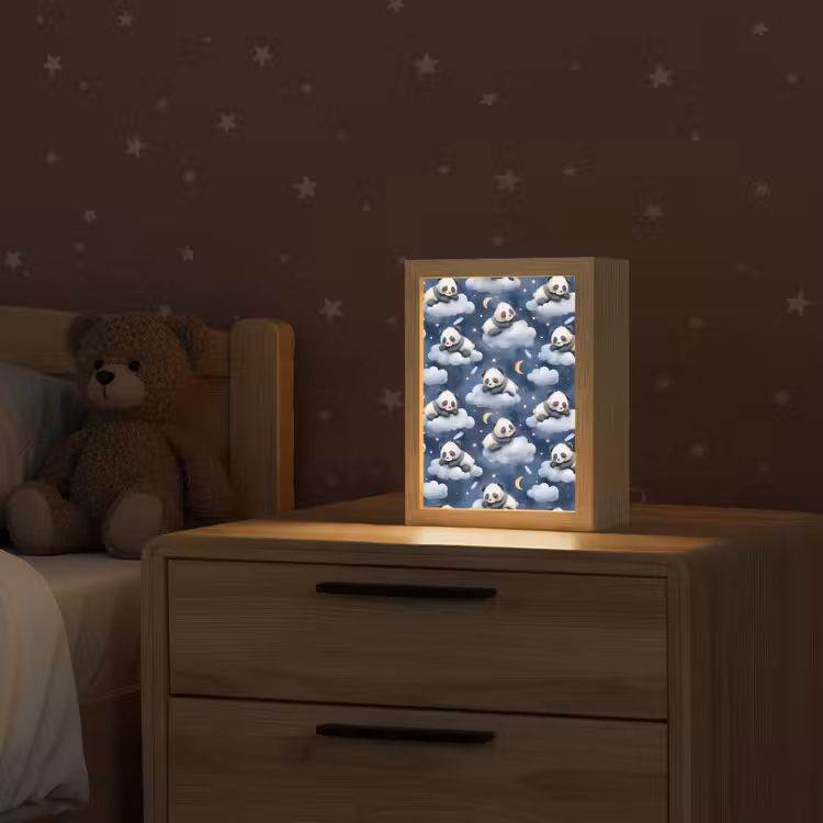 Panda's - Slapen - Blauw Light Box met kabel (Kinderlampje) klein 904 -sfeer1_kind