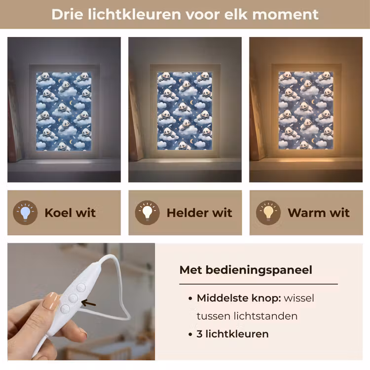 Panda's - Slapen - Blauw Light Box met kabel (Kinderlampje) klein 904 -USP_lichtkleurNL
