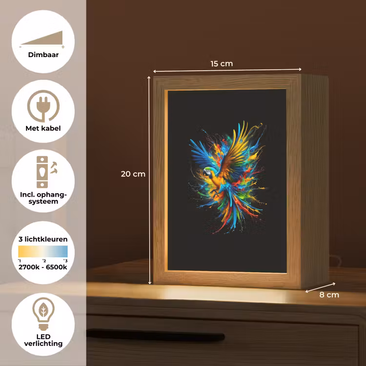 Papegaai - Vogel - Dier - Kleurrijk - Verf Light Box met kabel klein -USP_NL