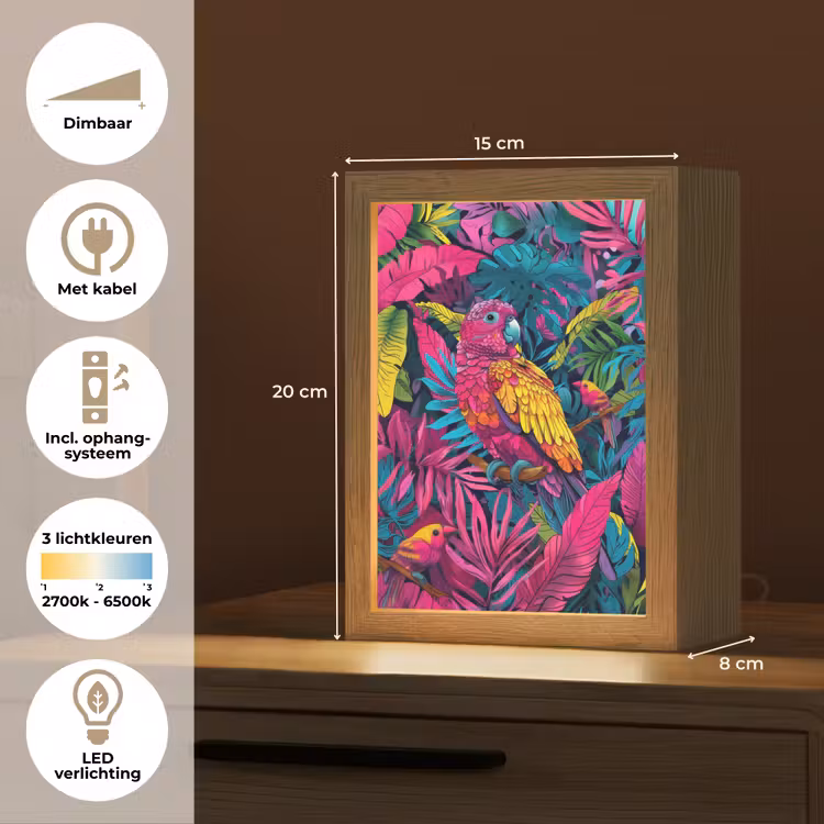 Papegaai - Tropisch - Jungle - Kleurrijk Light Box met kabel klein -USP_NL