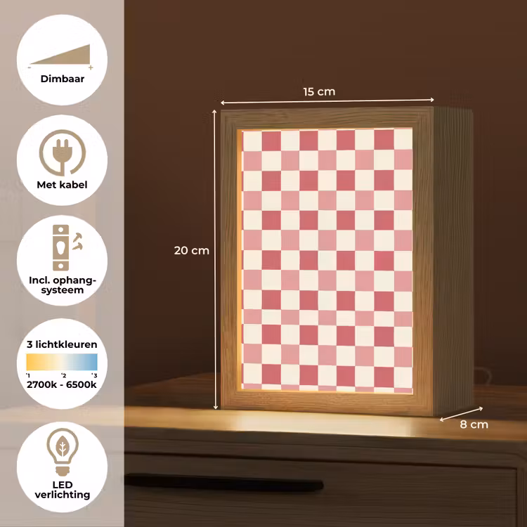 Patroon - Schaak - Roze Light Box met kabel (Kinderlampje) klein 904 -USP_NL