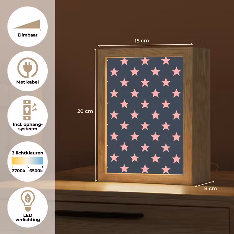 Patroon - Sterren - Roze Light Box met kabel (Kinderlampje) klein 904 -USP_NL